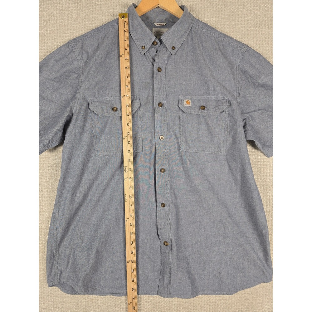 Carhartt Mens S200 499 Relaxed Fit Short Sleeve Chambray Work Shirt Blue XL - Picture 5 of 10